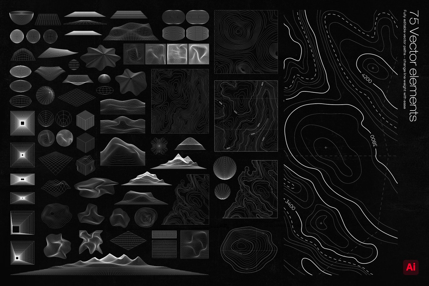 Wireframe Topo Elements Vectors（429836）